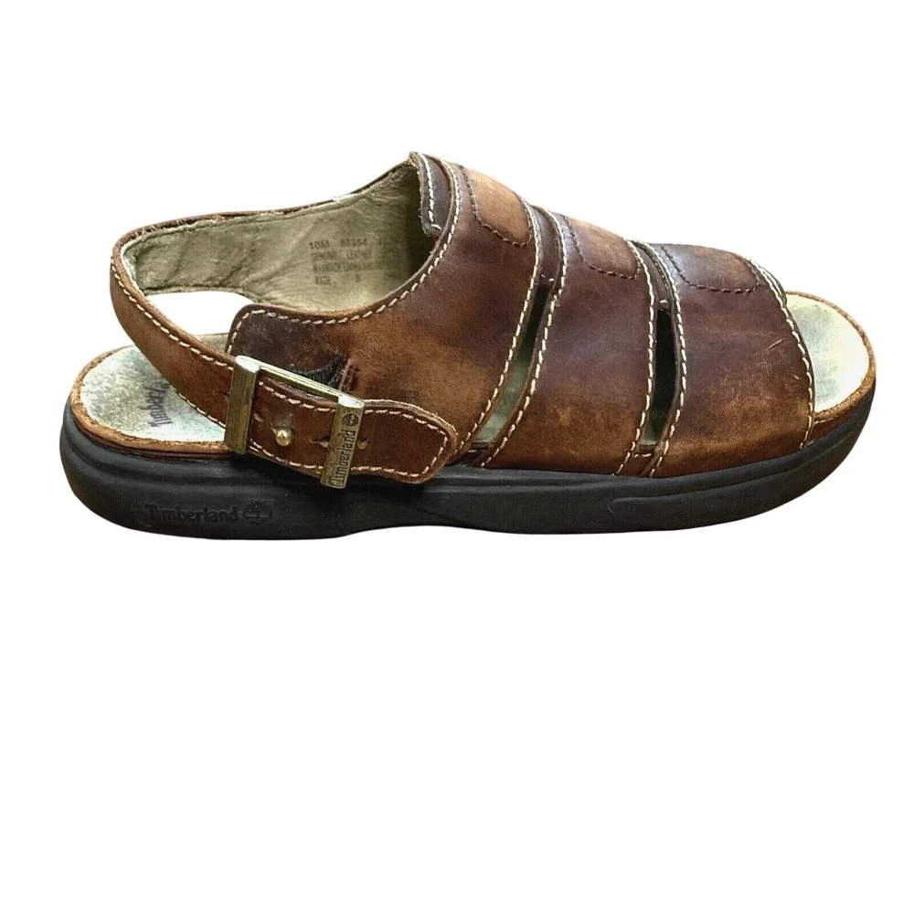 Timberland Brown Leather Adjustable Buckle Heel Strap Sandals Mens 10 4826